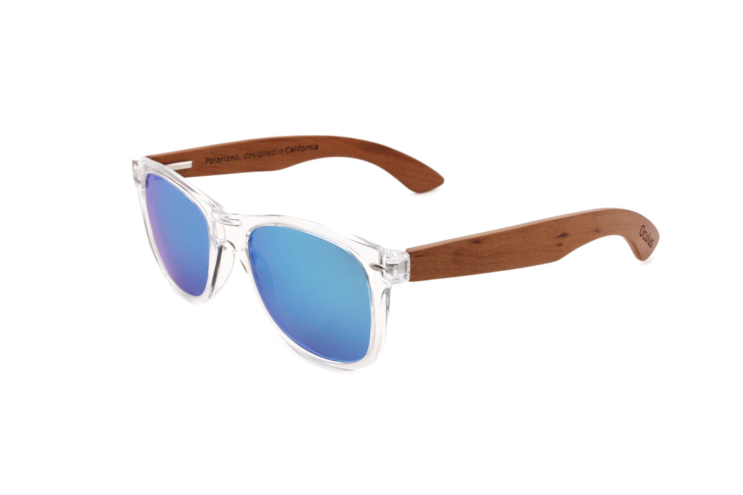 Clear wayfarer with blue lenses