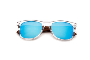 Clear wayfarer with blue lenses