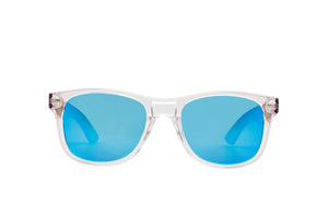 Clear wayfarer with blue lenses